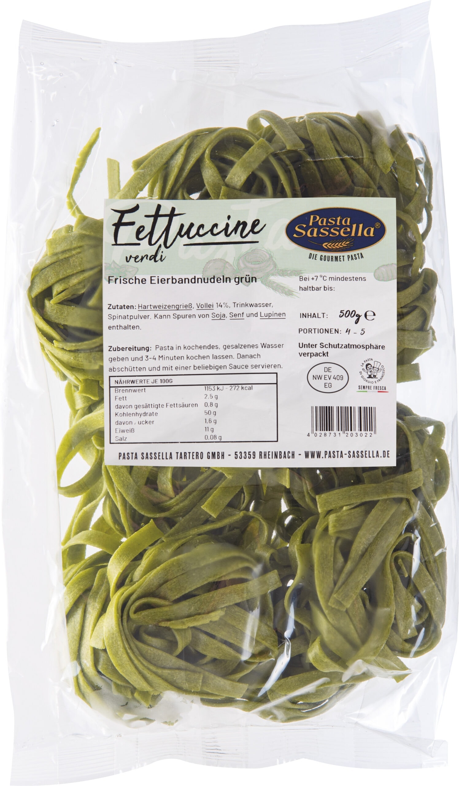 Fettuccine verdi Frische Eierbandnudeln gruen 500g scaled 1